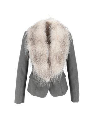 Elisabetta Franchi Virgin Wool Fur Collar Tailored Jacket - White