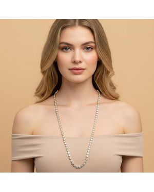 Fashnzfab Round Stone Link Tennis Long Necklace - Natural