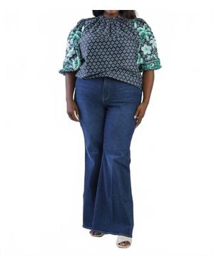 Emily Lovelock Lilly Crew Neck 3/4 Sleeve Blouse - Blue