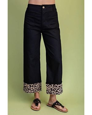 Gigio Leopard Cuff Ankle Cropped Pants - Blue