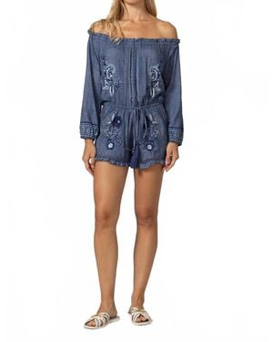 Miss June Paris Alba Off The Shoulder Playsuit - Blue
