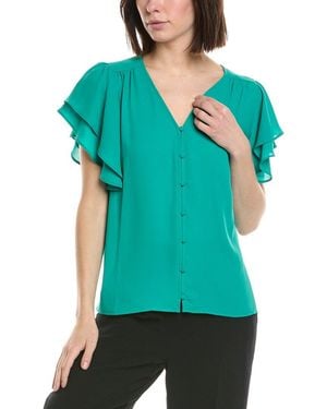 Cece Double Flutter Shirred Shoulder Blouse - Green