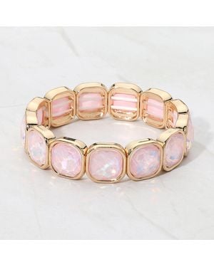 Fashnzfab Faceted Cushion Gem Beaded Stretch Bracelet - Pink