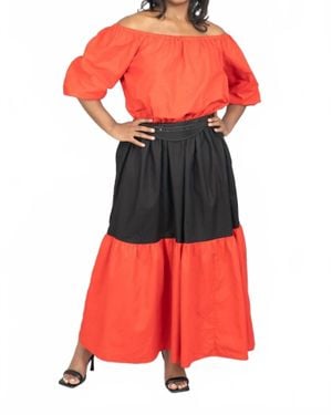 Kara Chic Mumba African Print Off-Shoulder Maxi Dress - Red