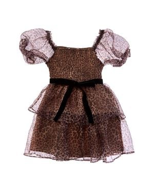 Badgley Mischka Leopard Print Organza Dress - Brown