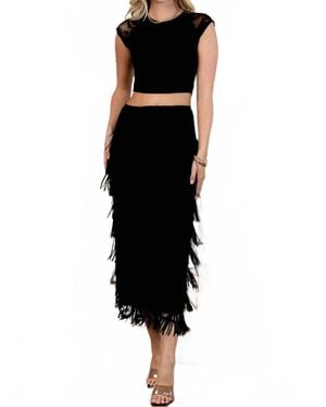 Nylon Apparel Fringe Midi Skirt - Black