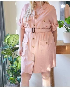 Davi & Dani Belted Shirt Plus Dress - Pink