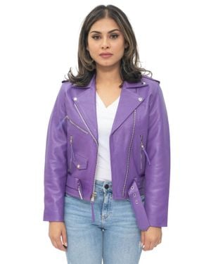 Infinity Leather Cowhide Brando Leather Biker Jacket-Murcia - Purple