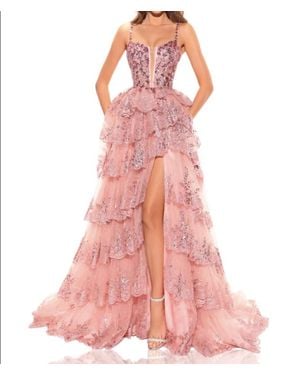 Amarra Applique Sleeveless Tiered A-Line Slit Gown - Pink