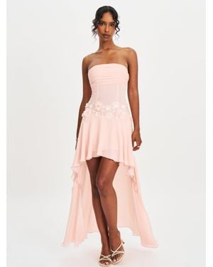 Miss Circle Mae Ruched Breast Appliqué Trim Trailing Dress - Pink