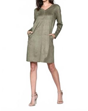 Joh Aurora Suede V Neck Dress With Pockets - Natural