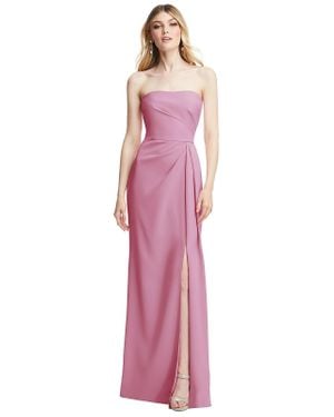 After Six Strapless Pleated Faux Wrap Trumpet Gown With Front Slit - Pink