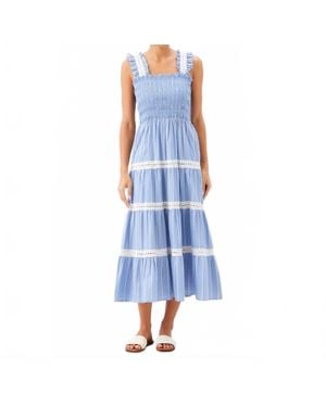 Karen Kane Stripe Sleeveless Tiered Midi Dress - Blue