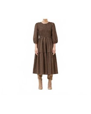 GRADE & GATHER Smocked Gingham Dress - Brown