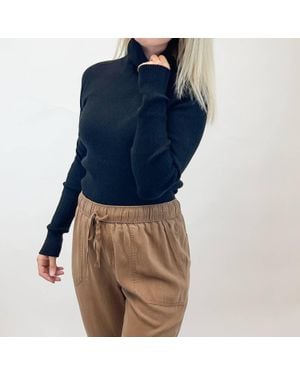 Bluivy Wholegarment Mock Neck Ribbed Knit Top - Blue