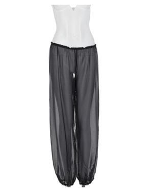Paloma Wool Sheer Lightweight Silk Gathered-Cuff Straight-Leg Pants - Gray