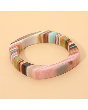 Fashnzfab Geometric Striped Resin Bangle Bracelet 0.6" H, 2.7" D - Natural