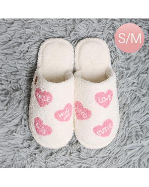 Fashnzfab Candy Heart Embroidered Soft Home Indoor Floor Slippers S/M - White