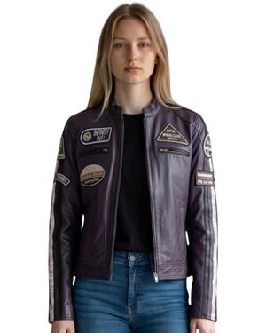 Infinity Leather Biker Racing Badges Leather Jacket-Incheon - Black