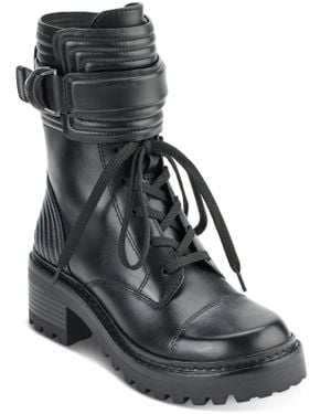 DKNY Rick Leather Motorcycle Boots - Black