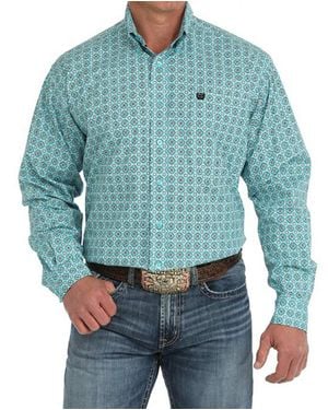 Cinch Stretch Print Button Down Classic Fit Shirt - Blue