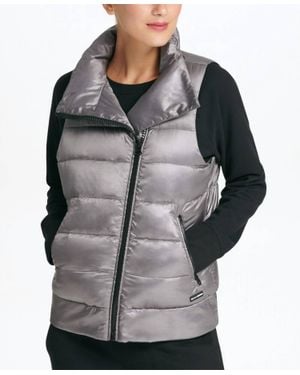 DKNY Asymmetrical Zip Down Filled Vest - Gray