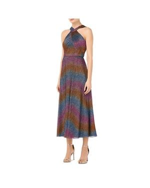ML Monique Lhuillier Metallic Halter Cocktail And Party Dress - Red