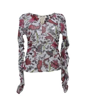 Diane von Furstenberg Sheer Leaf Print Top - White