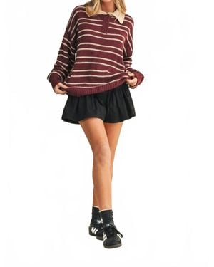 Klesis Stripe Collar Sweater - Red
