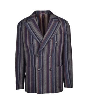 The Gigi Bordeaux Double-Breasted Striped Wool-Blend Jacket - Blue