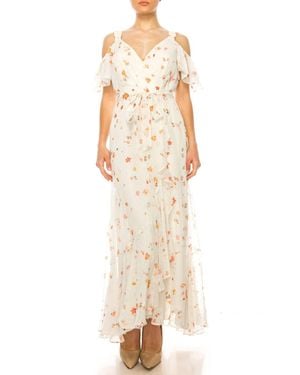 Maison Tara Floral Off The Shoulder Strap Dress - Natural