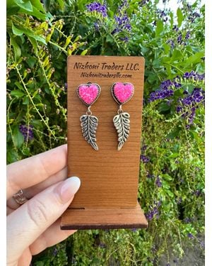 Nizhoni Traders Handmade Hot Fire Opal And Sterling Leaf Post Earrings Signed Nizhoni - Green