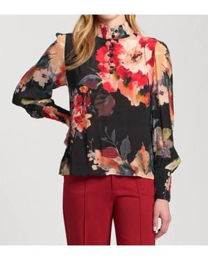 Apny Enchanted Garden Puff Sleeve Blouse - Red
