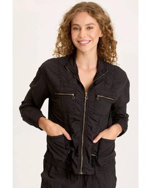 XCVI Amis Textured Cinchable Bomber Jacket - Black