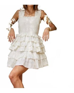 Self Contrast Leona Tiered Mini Dress - White