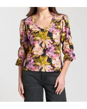 Apny Scrunch Sleeve Floral Top - Red