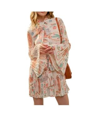 Blue B Vintage Print Pleated Mini Dress - Brown