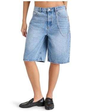 Steve Madden Magdalen Bermuda Shorts Denim Cotton Zip Fly Pall50 - Blue