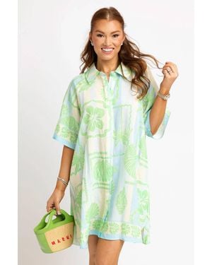Karlie Seashell Stripe Shirt Mini Dress - Green