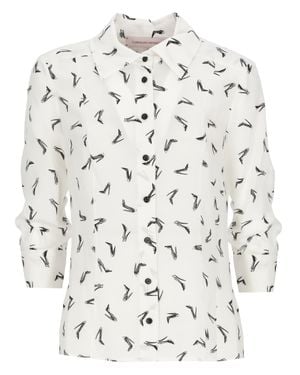 Carolina Herrera Ivory Good Girl Shoe Print Silk Shirt - White
