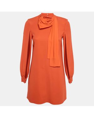 Elisabetta Franchi Crepe Neck Drape Detail Miini Dress - Orange
