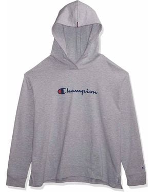 Champion Logo Jersey Pullover Hoodie - Gray