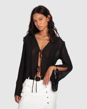 Belle & Bloom Current Obsession Tie Shirt - Black