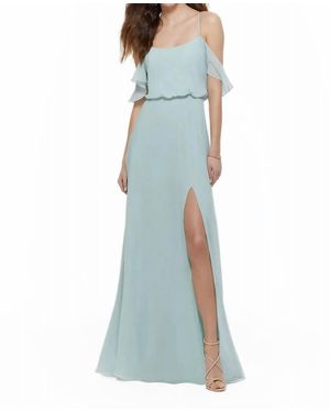 Mori Lee Draped Off The Shoulder Chiffon Bridesmaid Dress - Blue