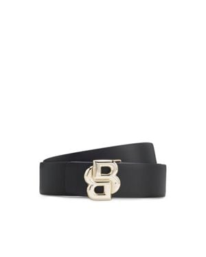 BOSS Reversible Italian-Leather Belt With Double B Monogram - Black