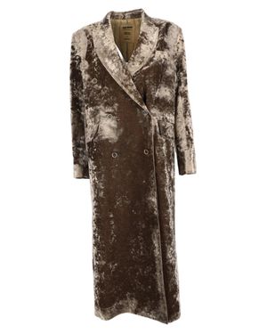 Uma Wang Military Double-Breasted Velvet Long Coat - Black