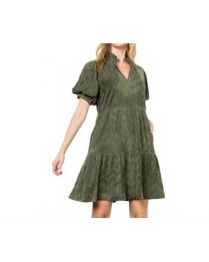 Thml Puff Sleeve Velvet Dress - Green