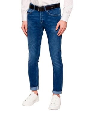 Dondup Slim-Fit Cuffed Cotton-Blend Jeans - Blue