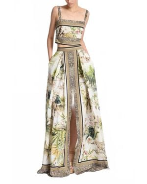 Elie Saab Printed Cotton Crop Top - Natural