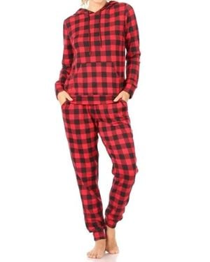 Shosh Hooded Lounge Set Pajamas - Red